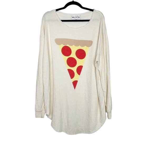 WILDFOX Tuscany Tunic Hot Slice Pizza Sweater Top Oversized Cream Size L - Picture 2 of 12